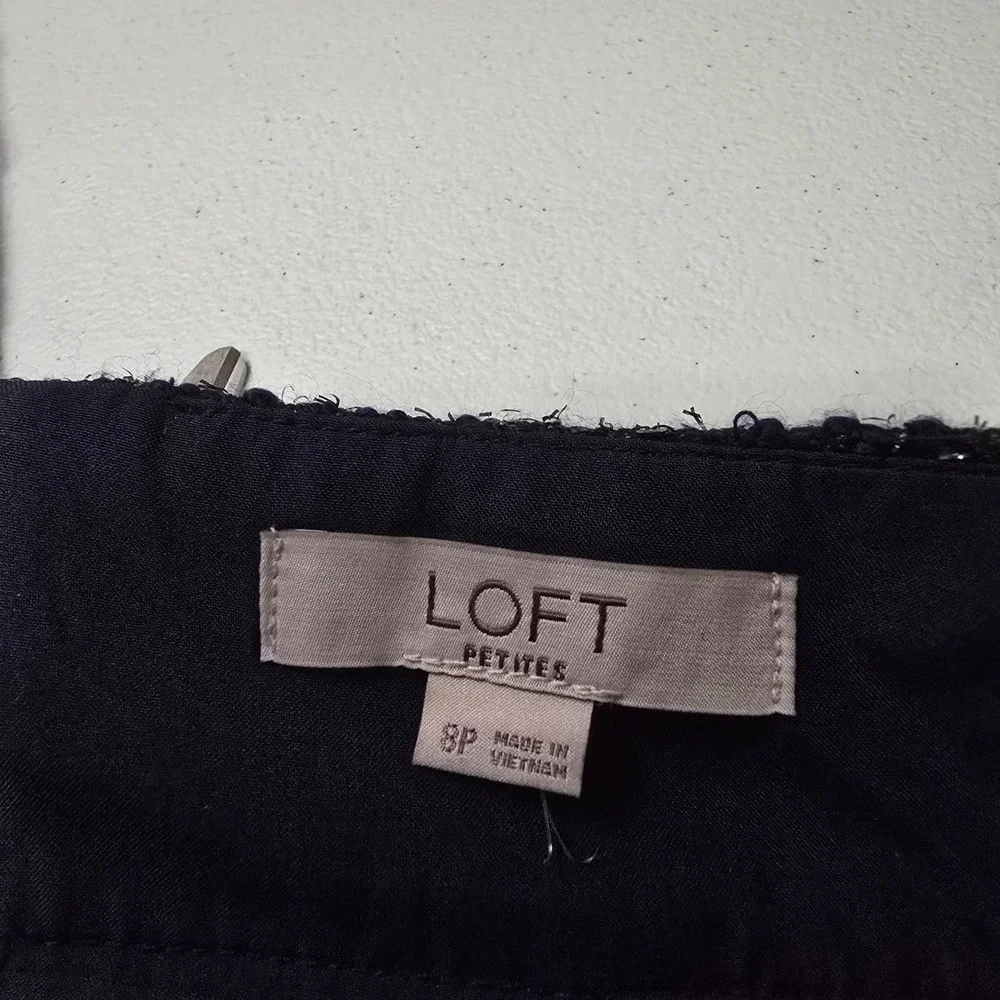 Loft Petites Navy Blue Sequin Tweed Mini Skirt Size 8P Metallic A-Line Holiday